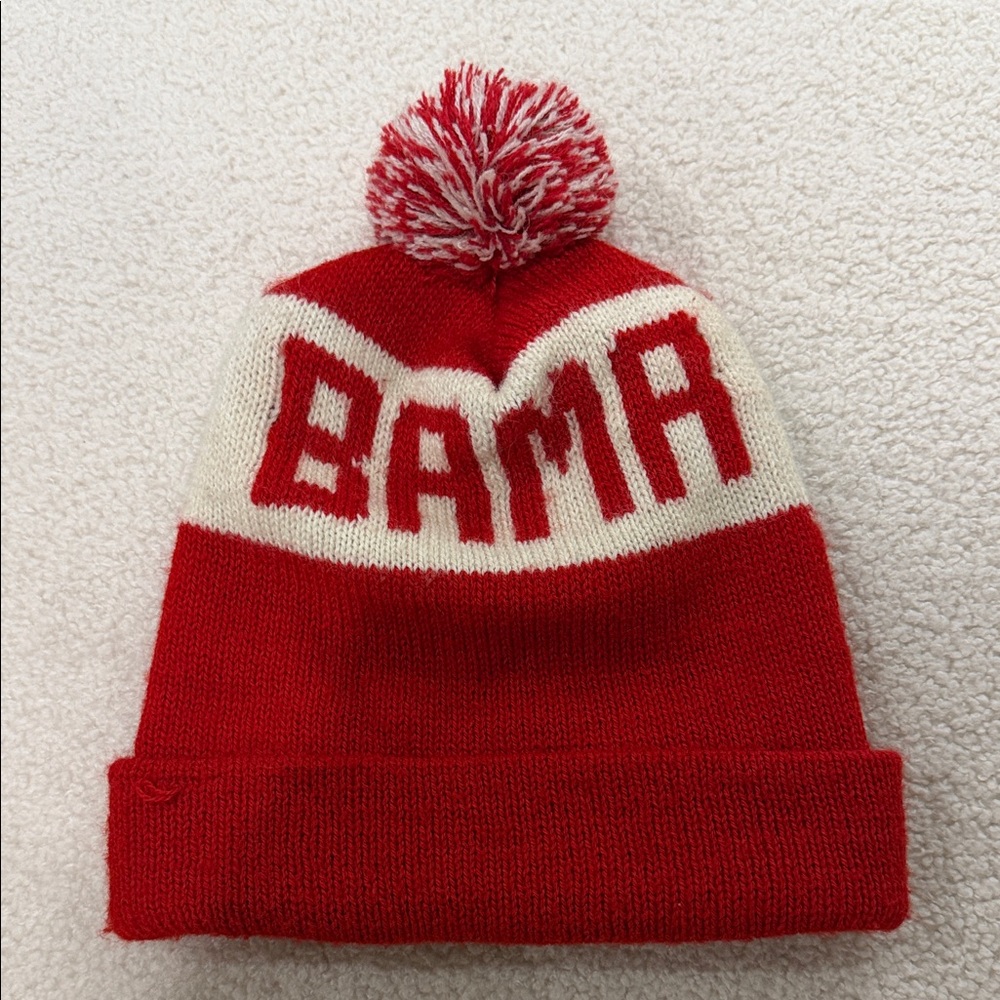Alabama Red and White Pom-Pom Beanie